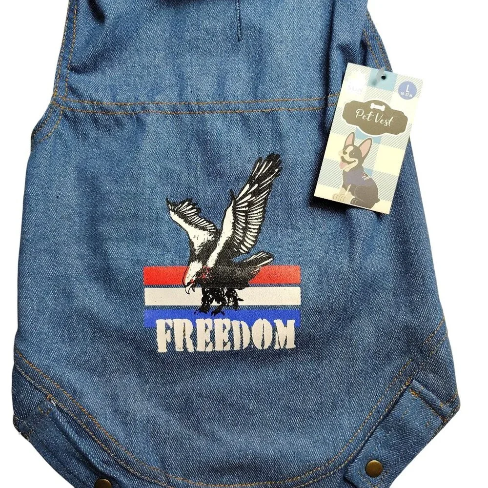 Woof Pet Products Dog Size Large 19 to 22 inches Denim Freedom Eagle Pet Vest